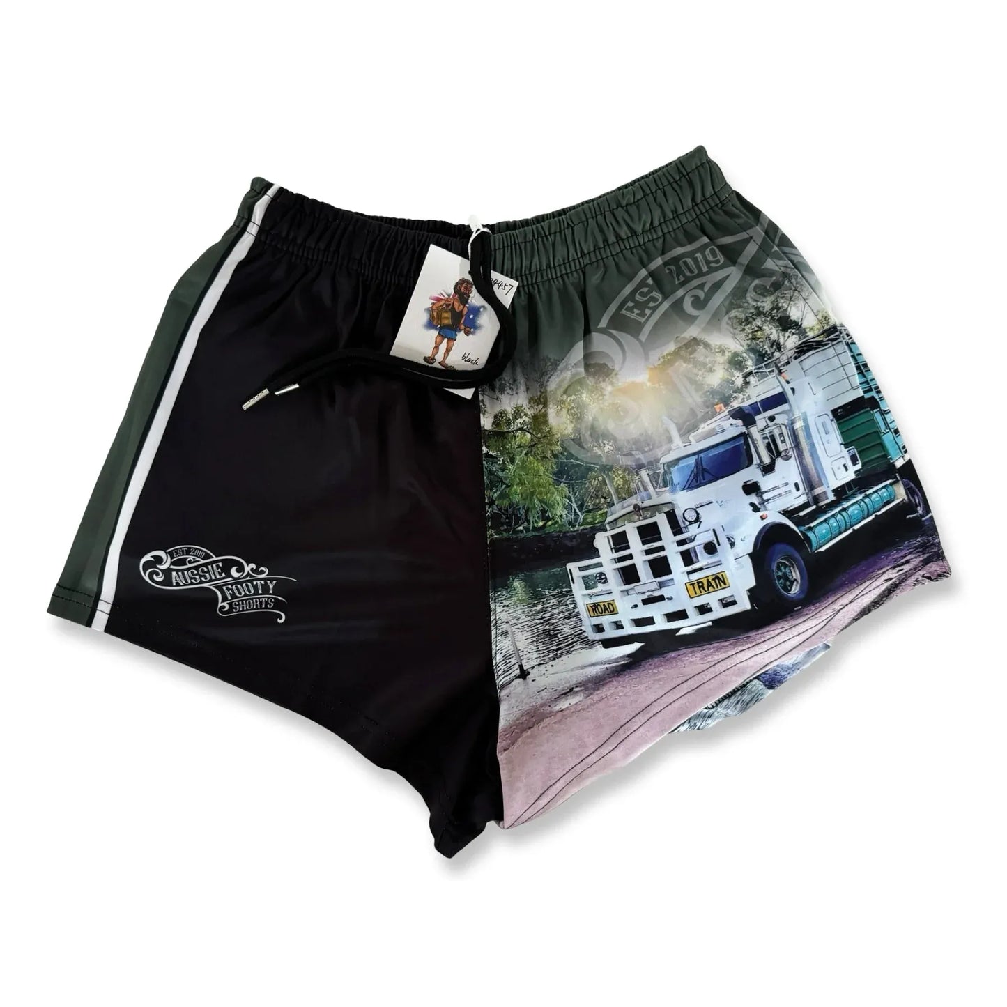 Aussie Footy Shorts Green Truck with Pockets