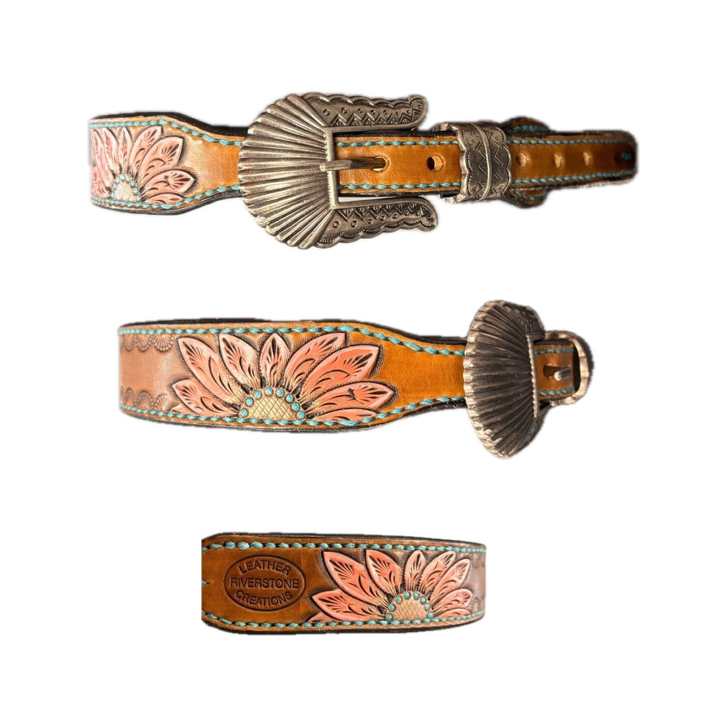 Riverstone Leather Creations Handrcrafted Girls Pink Floral Belt