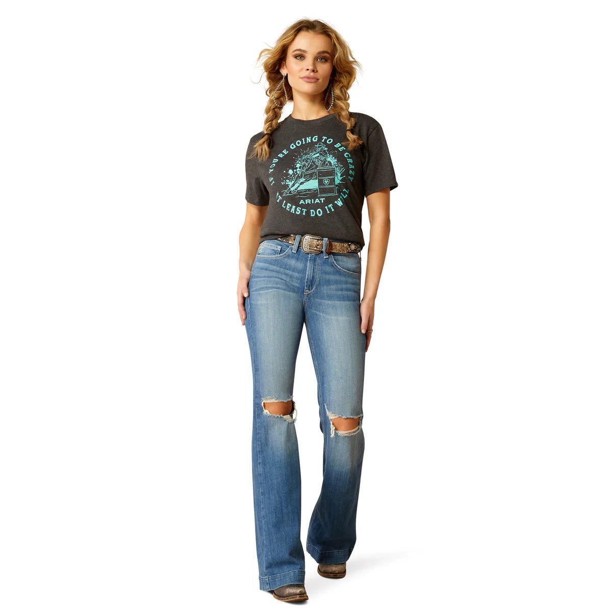 Ariat Women's Barrel Beauty T-Shirt Charcoal Heather - Billy Goats Country Outfitters