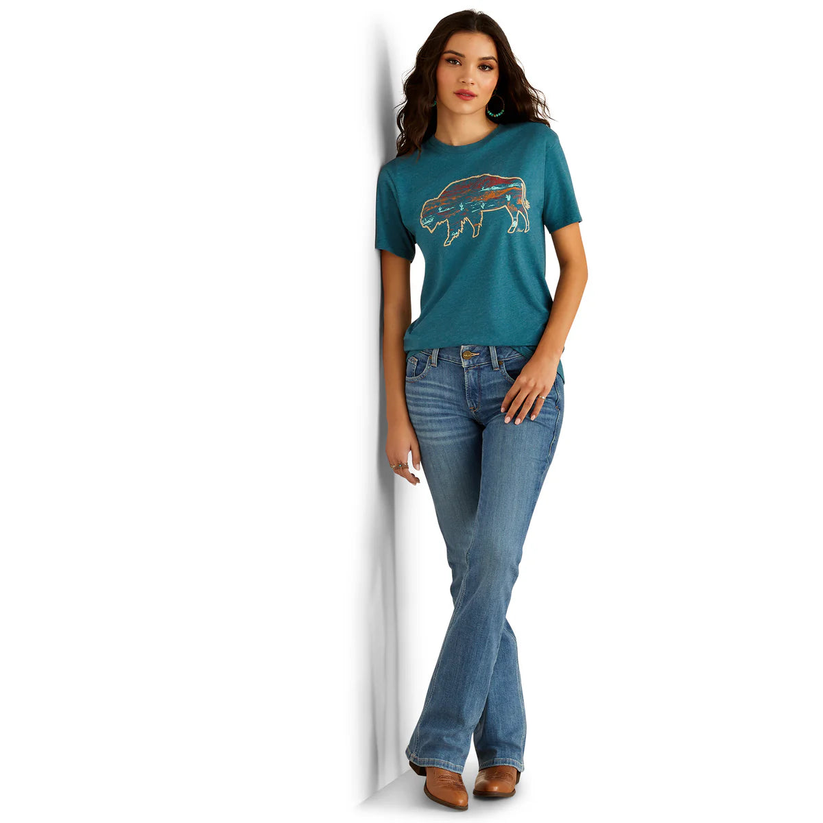 Ariat Women's Bison Ranch T-Shirt Deep Sea Heather