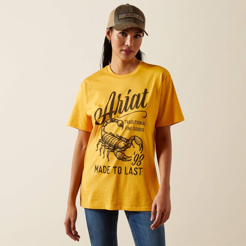 Womens Ariat Ladies Scorpion Script T-Shirt Mustard - Billy Goats Country Outfitters