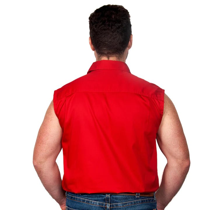 Just Country Jack Sleeveless Work Shirt Chilli – Men’s 1/2 Button Cotton - Billy Goats Country Outfitters
