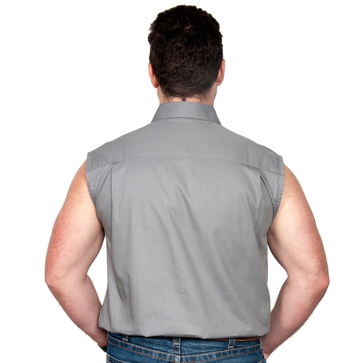Just Country Jack Sleeveless Work Shirt Steel Grey – Men’s 1/2 Button Cotton - Billy Goats Country Outfitters