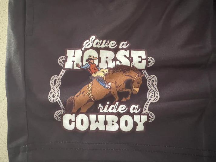 Aussie Footy Shorts Save a Horse Ride a Cowboy - with Pockets
