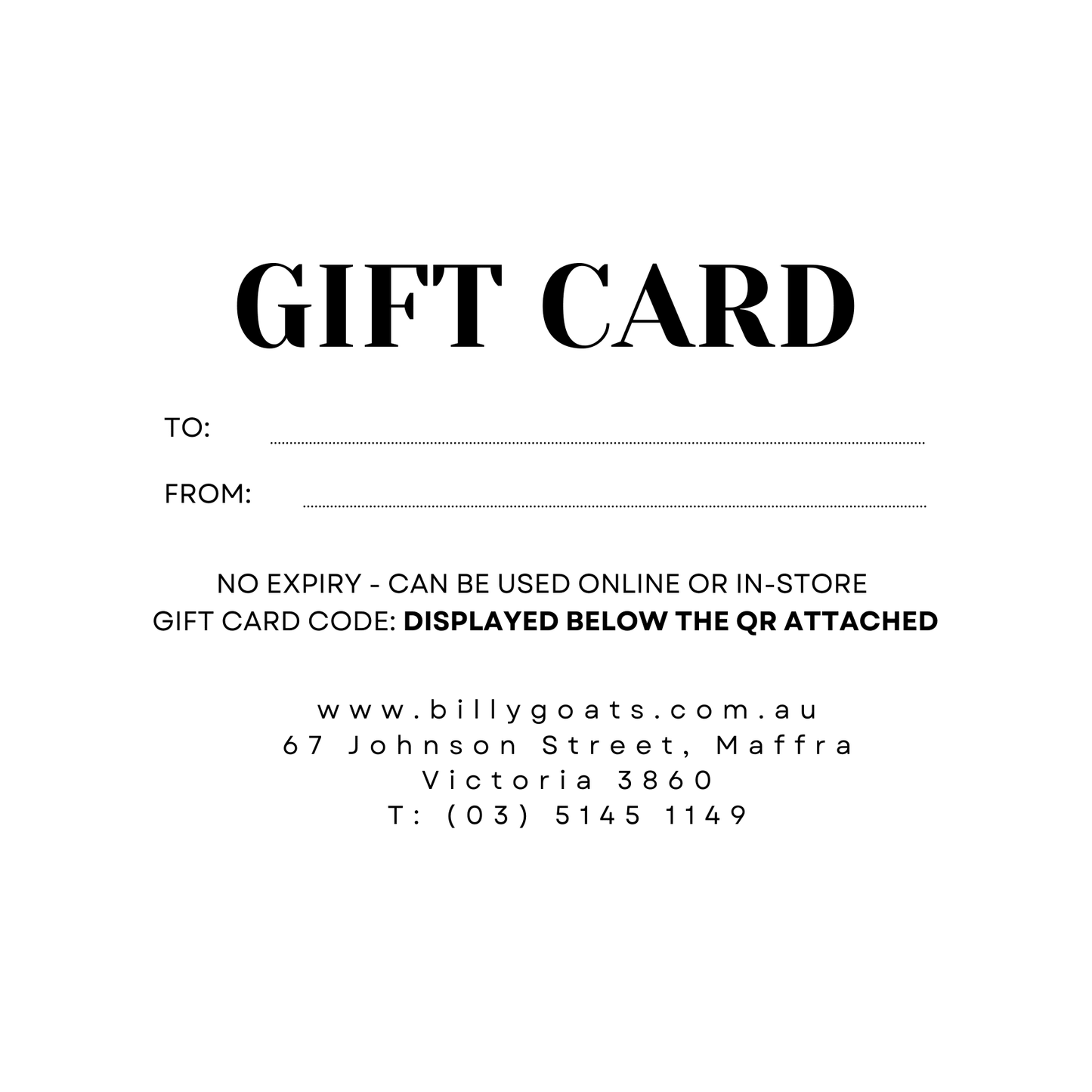 Billy Goats Country Outfitters Gift Card - Billy Goats Country Outfitters