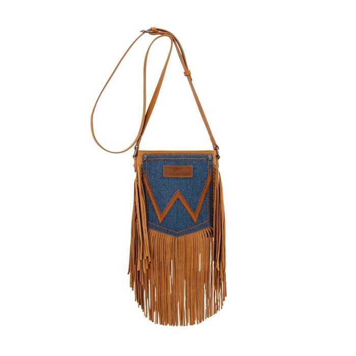 Wrangler Women's Denim Pocket Fringe Bag -Tan