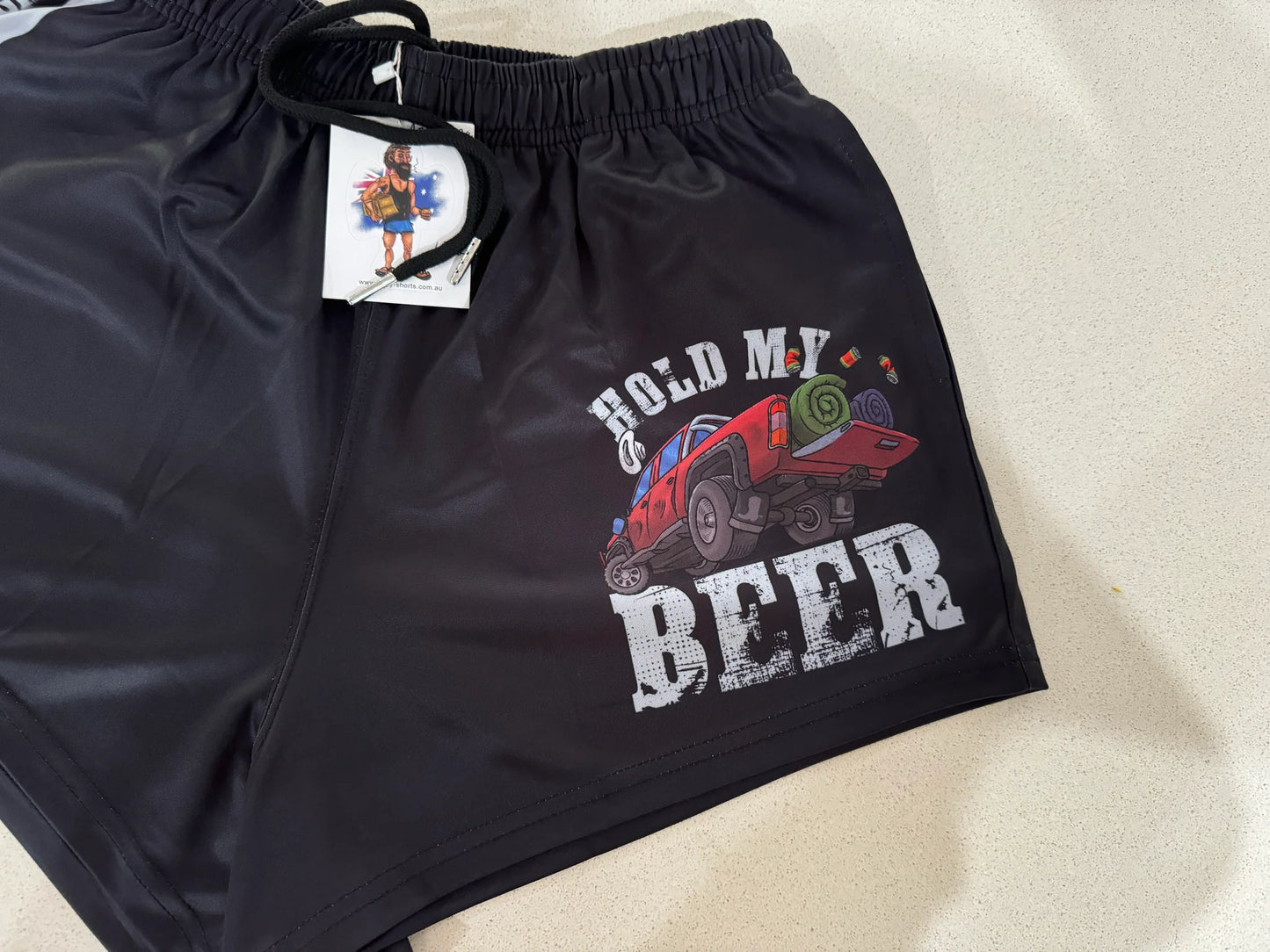 Aussie Footy Shorts Hold My Beer with Pockets