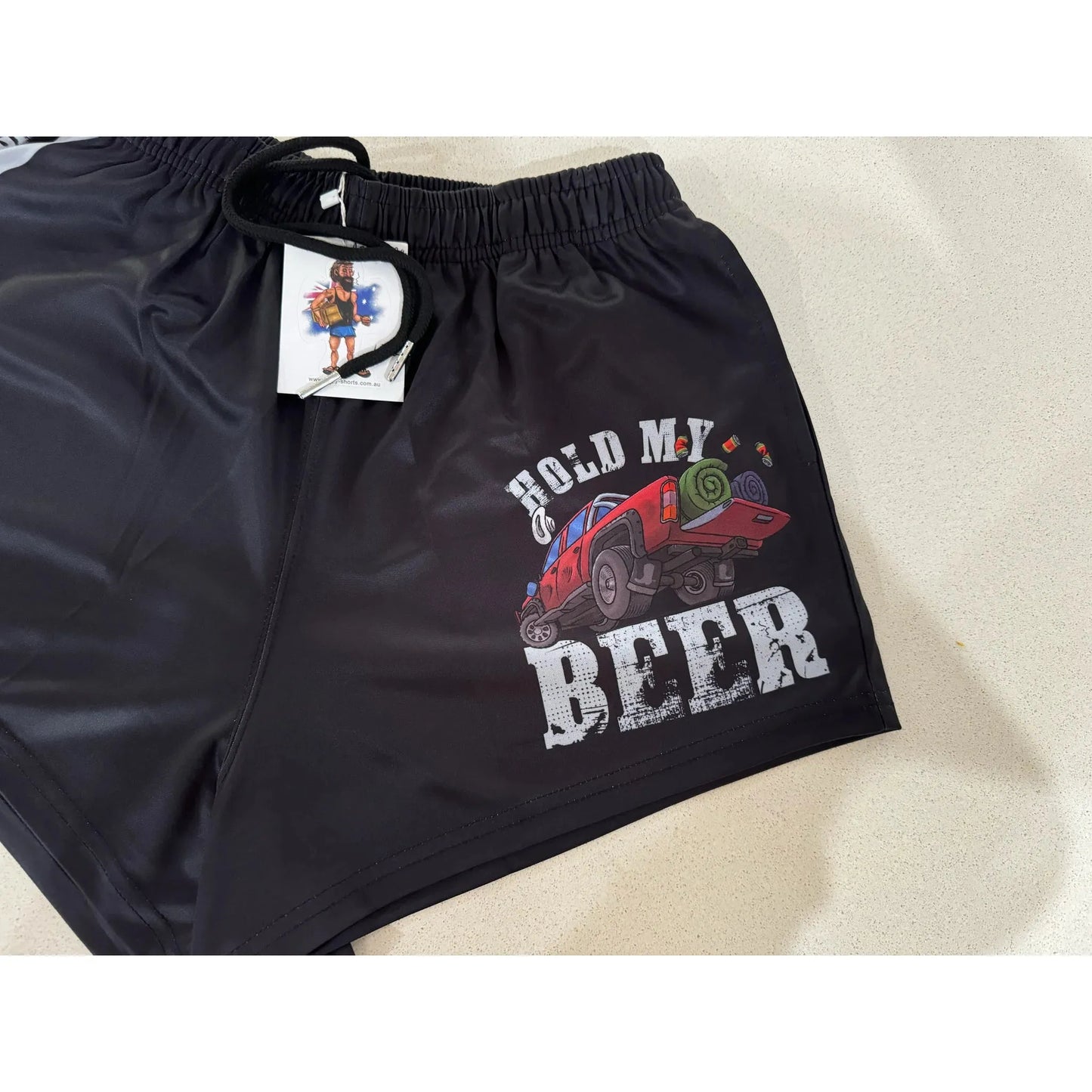 Aussie Footy Shorts Hold My Beer with Pockets
