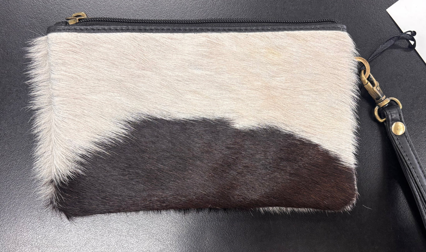 Ladies Small Cowhide Clutch Black and White
