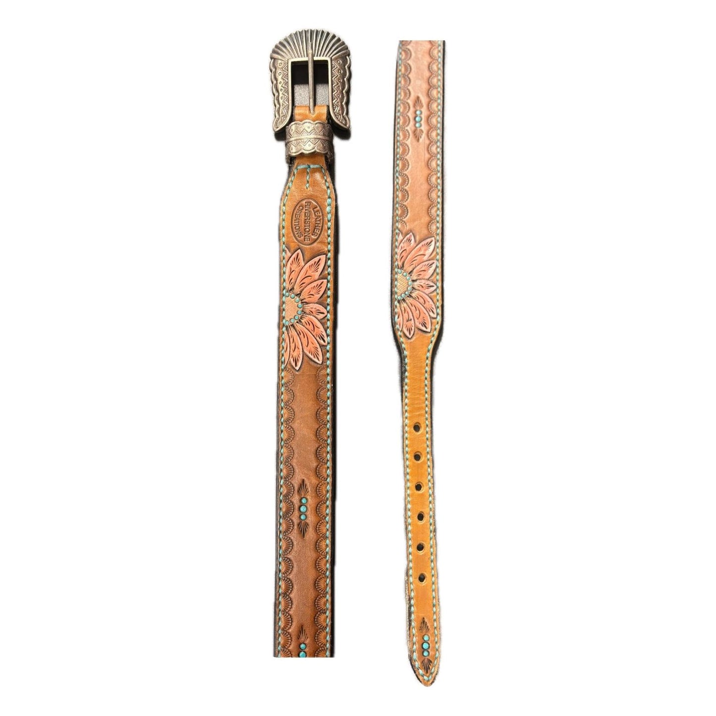 Riverstone Leather Creations Handrcrafted Girls Pink Floral Belt