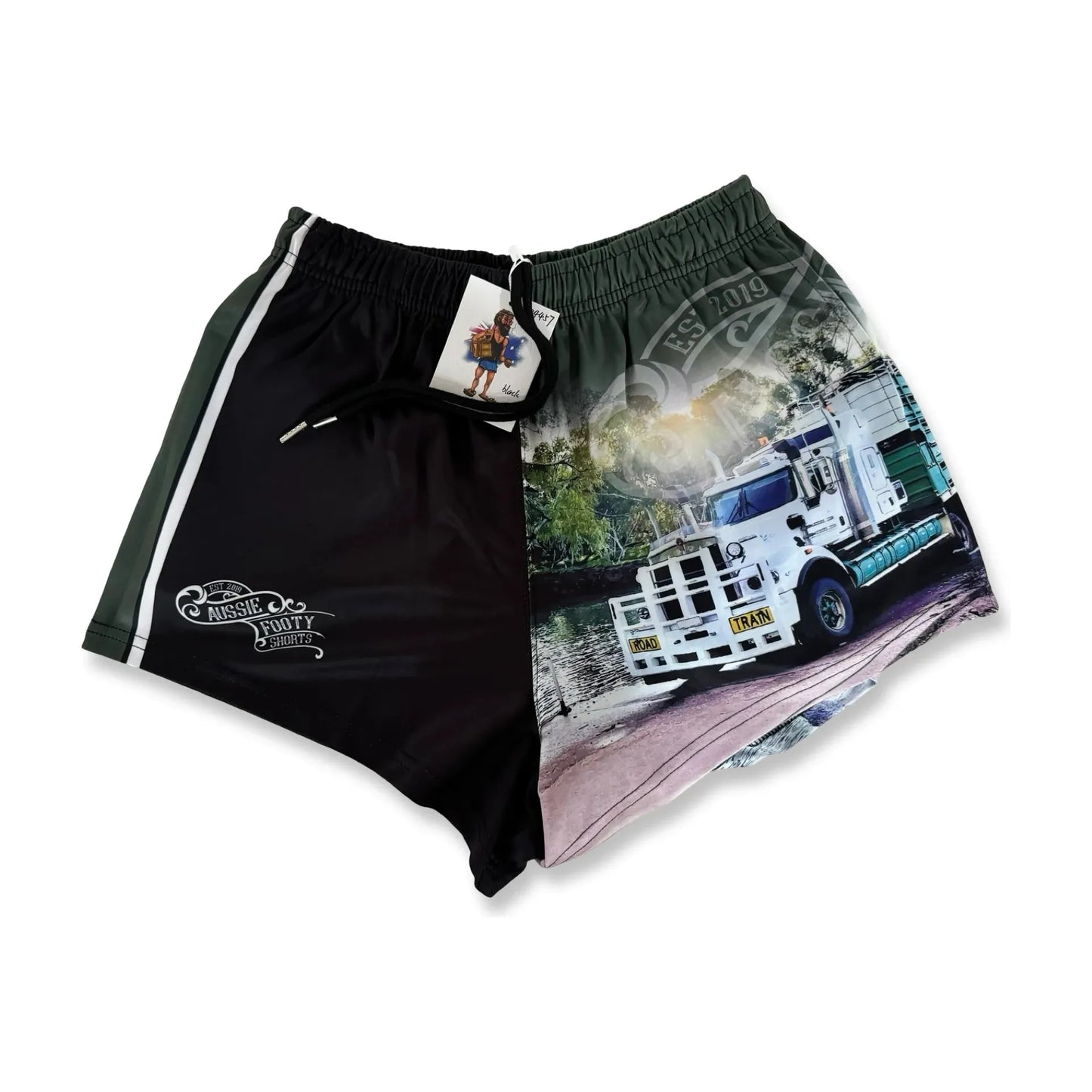 Aussie Footy Shorts Green Truck with Pockets