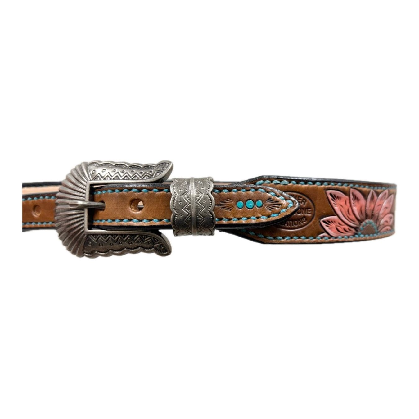 Riverstone Leather Creations Handrcrafted Girls Pink Floral Belt
