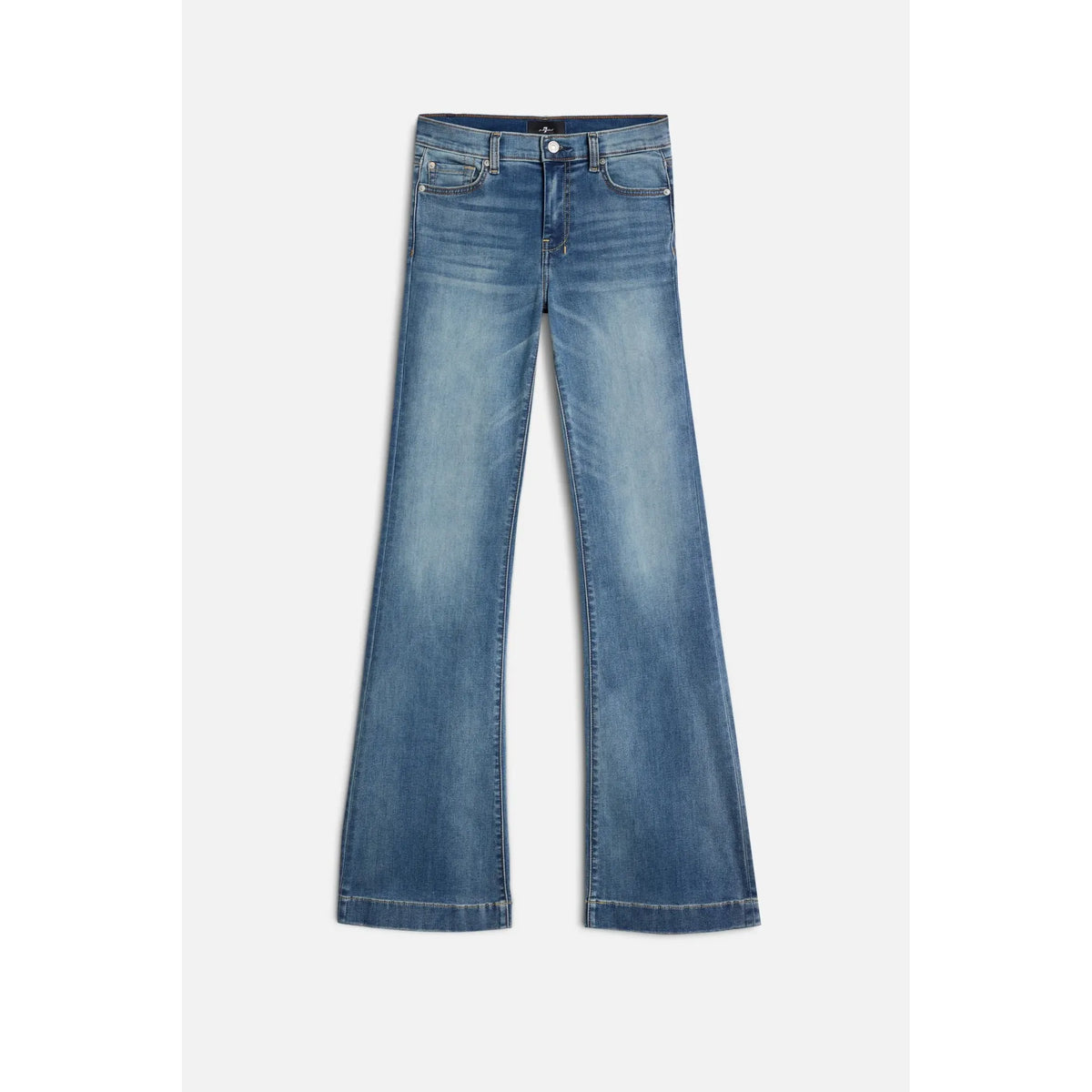 7 For All Mankind Long Dojo Bootcut Jeans – Distressed Authentic Light Wash – 36" Leg