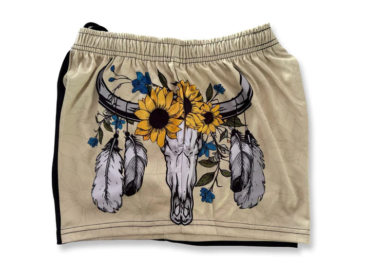 Aussie Footy Shorts Sunflower Skull - with Pockets