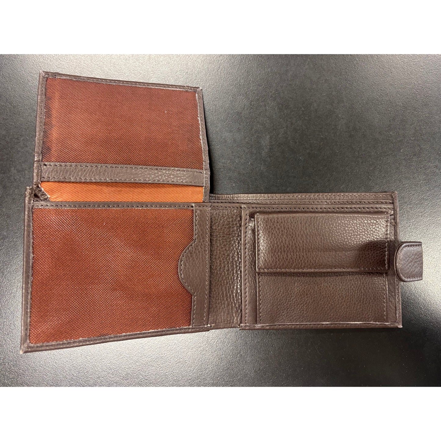 Men's Leather Wallet with Snap Closure Dark Brown