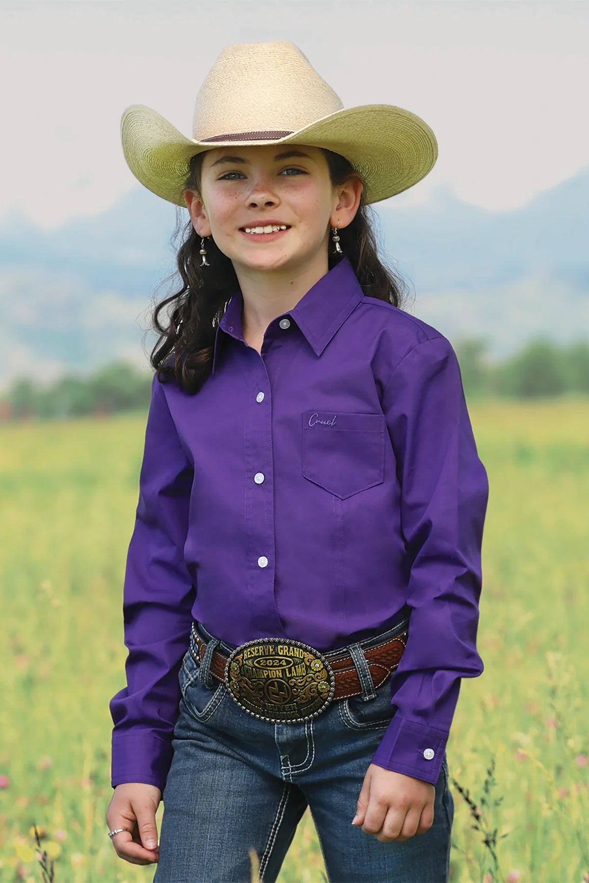 Cruel Girl Button-Down Western Shirt - Purple