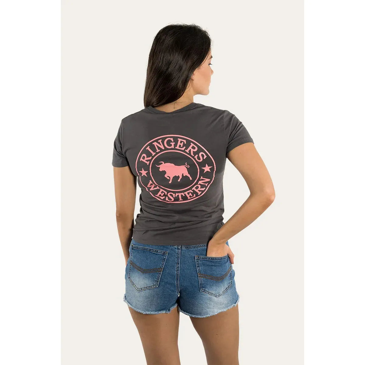 Signature Bull Womens FITTED T-Shirt - Vintage Black With Strawberry Pink