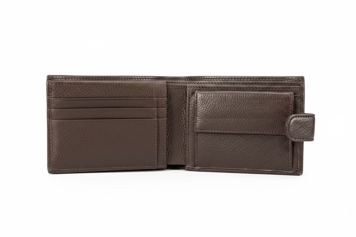 Men's Leather Wallet with Snap Closure - Dark Brown