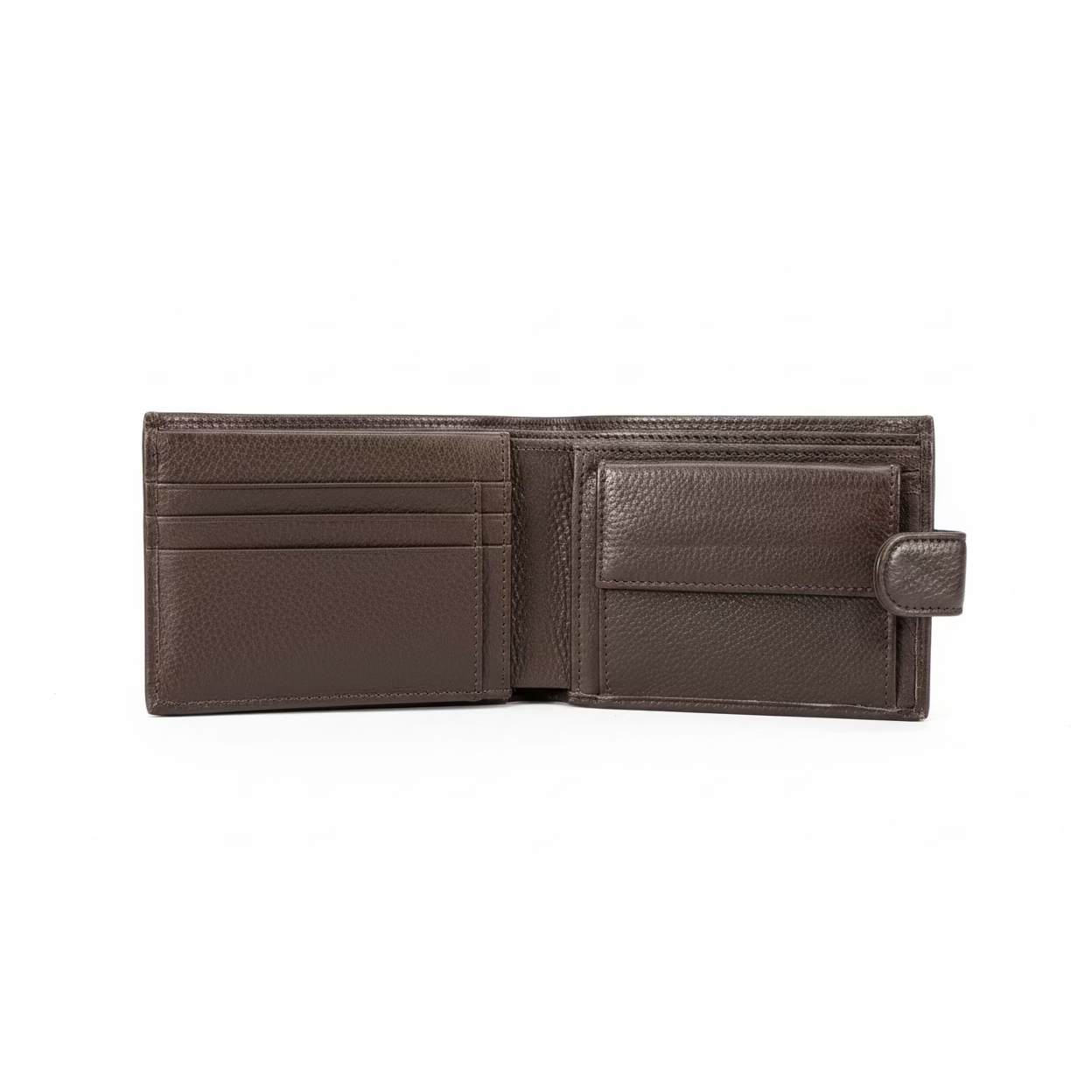 Men's Leather Wallet with Snap Closure - Dark Brown