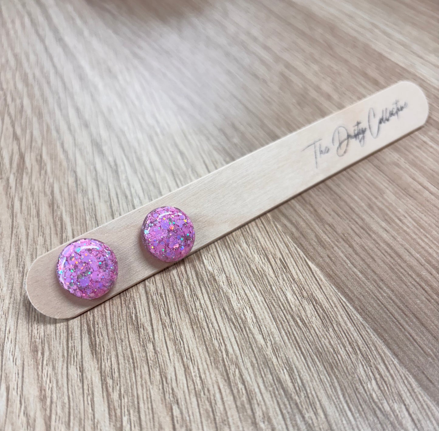 The Dusty Collective Pink Sparkle Studs 1.5cm