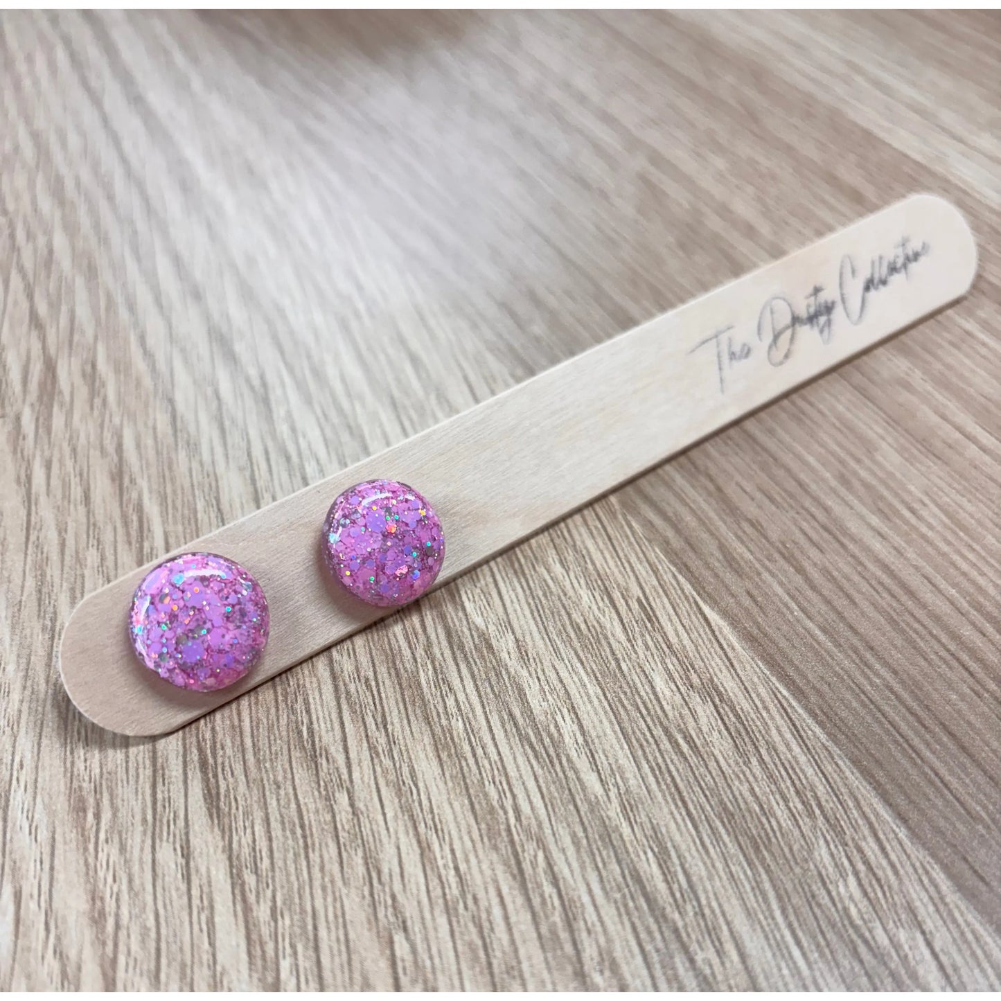 The Dusty Collective Pink Sparkle Studs 1.5cm