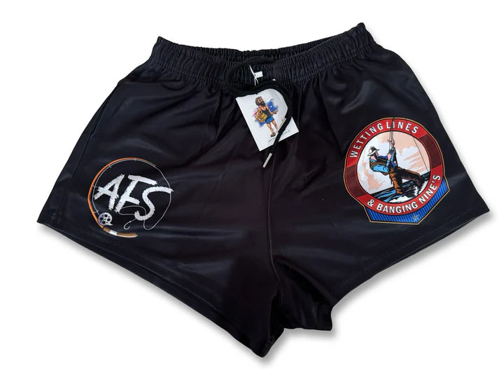 Aussie Footy Shorts Wetting Lines & Banging Nines - with Pockets