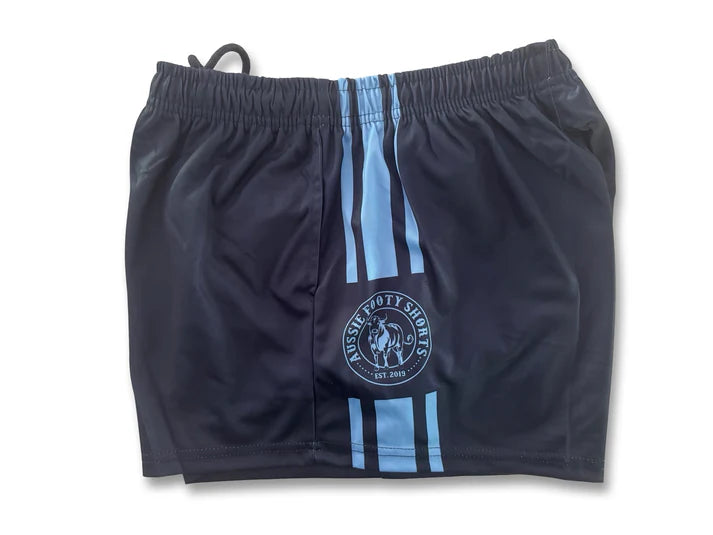 Aussie Footy Shorts Navy Blue Stripe - with Pockets