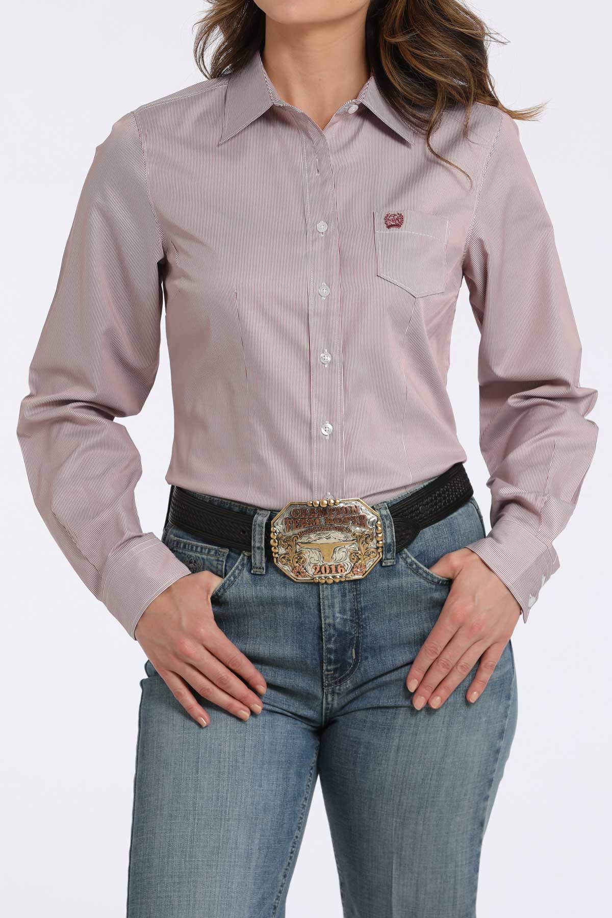 Cinch Women's Pink Stripe Button Down Western Shirt