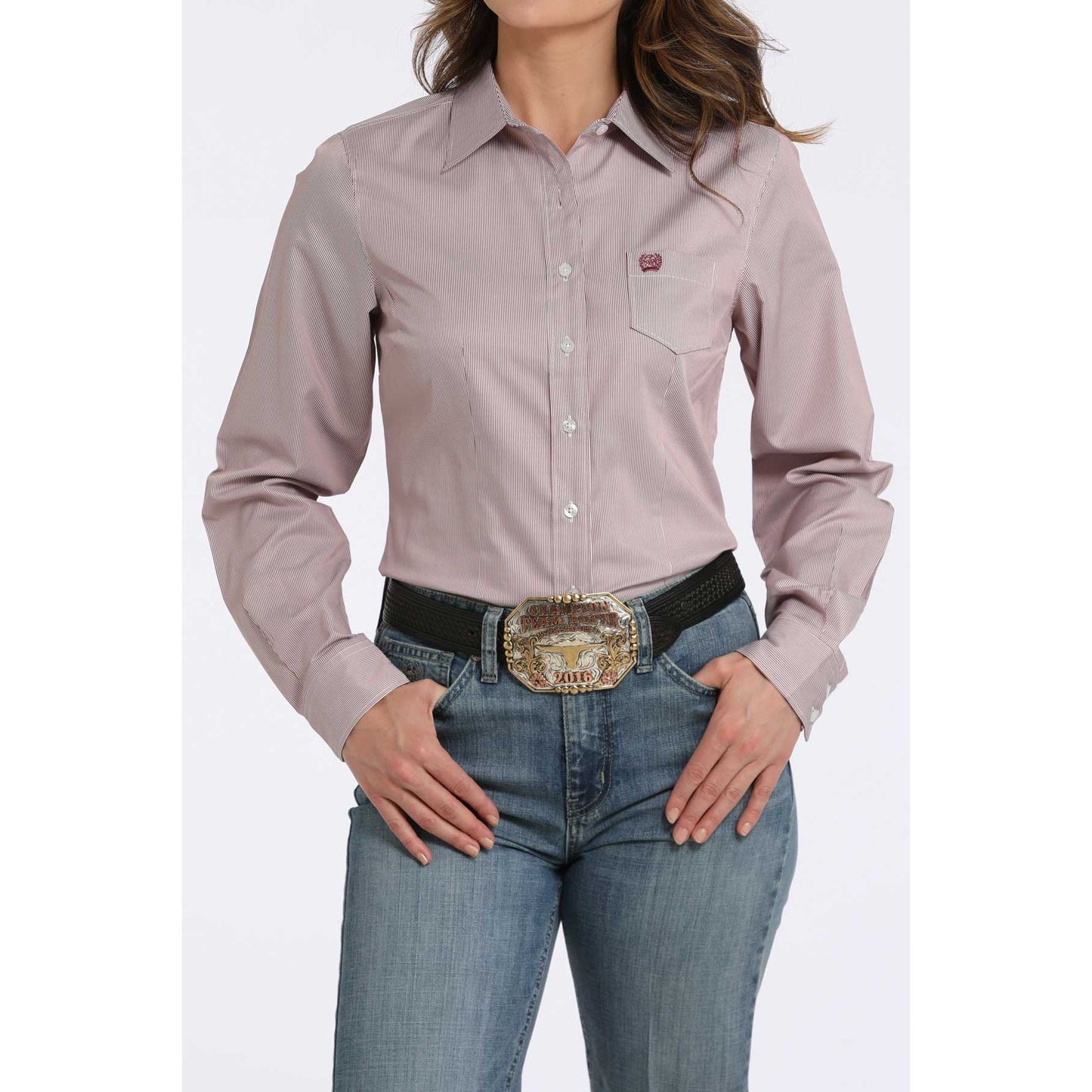 Cinch Women's Button Down Western Shirt – Burgundy Stripe