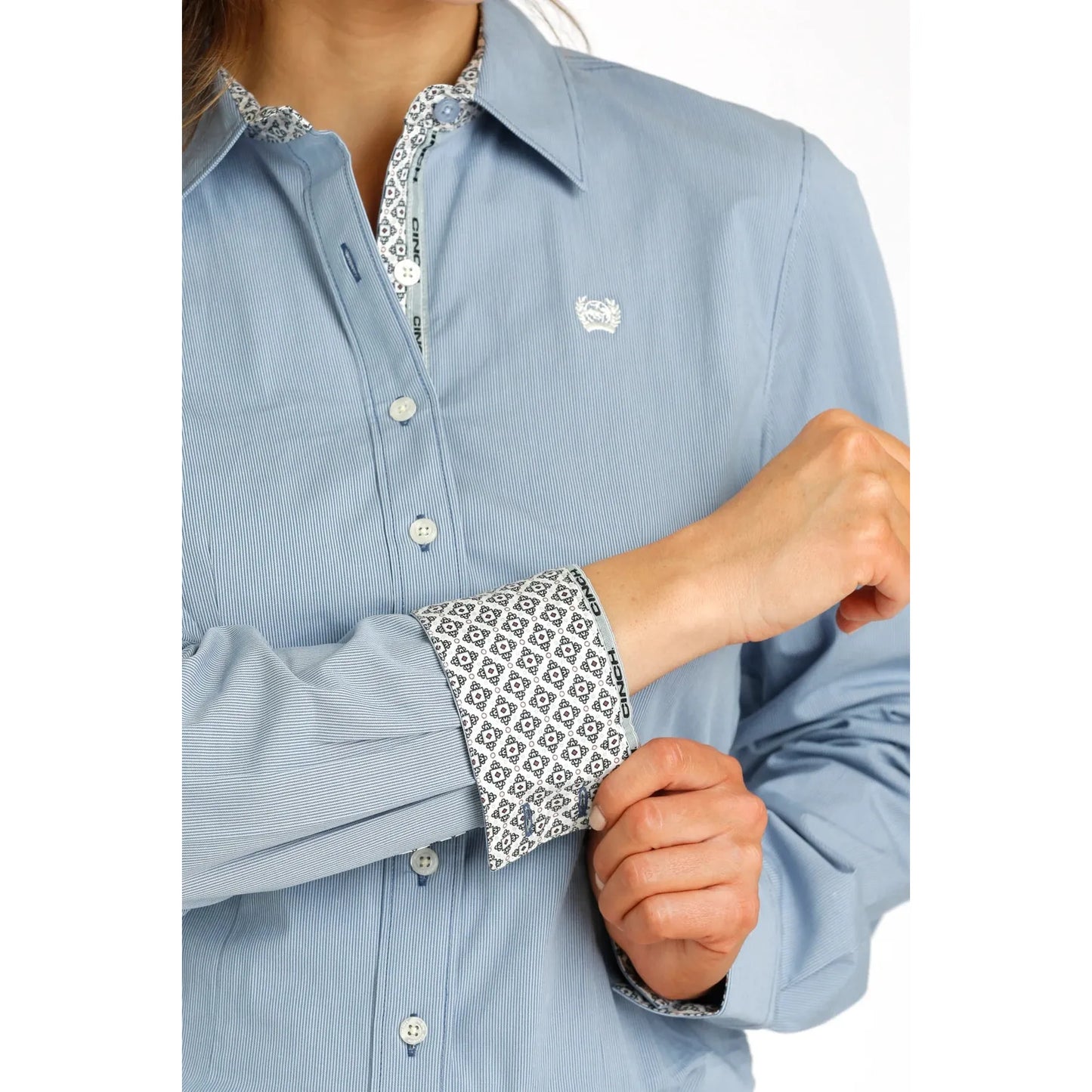 Cinch Women's Stretch Blue Stripe Button Down Western Shirt