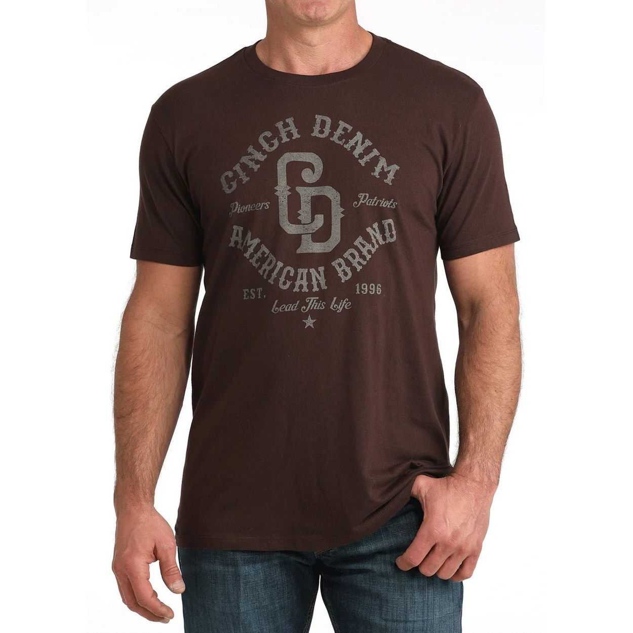 Cinch Men’s Denim Graphic T-Shirt Brown – Western Logo Tee - Billy Goats Country Outfitters