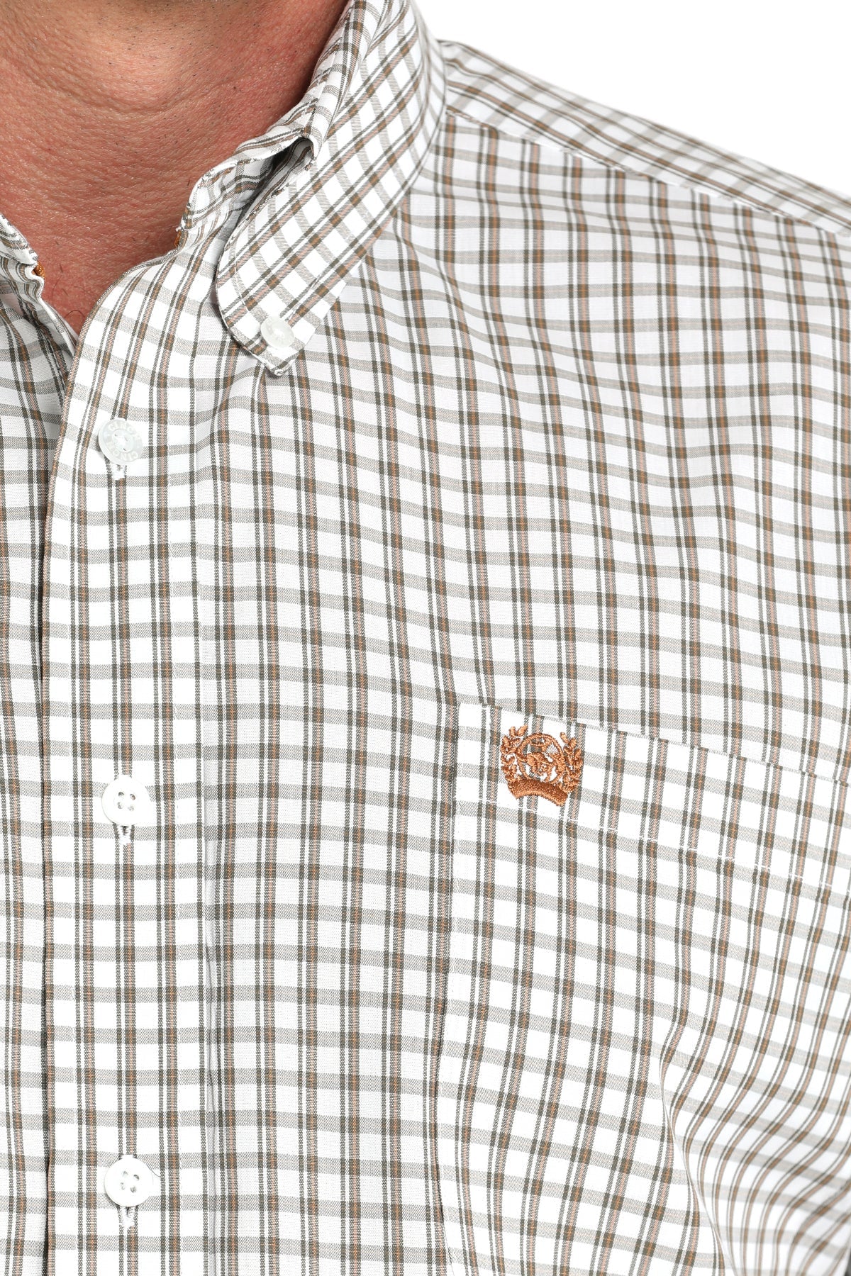 Cinch Men's Stretch Check Long Sleeve Shirt - White/Brown