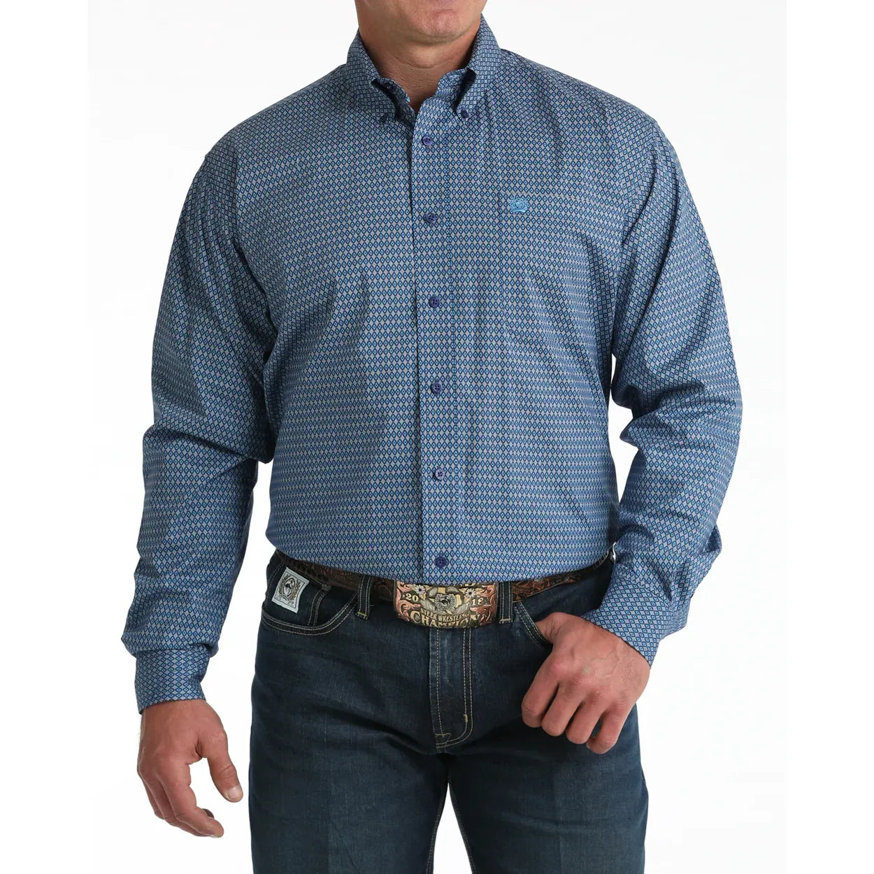 Men's Cinch Royal Blue Geometric Print Long Sleeve