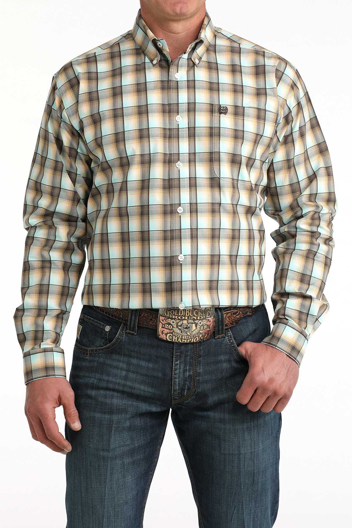 Cinch Men’s Classic Fit Button Down Shirt Multi Colour Plaid – Western Work Shirt