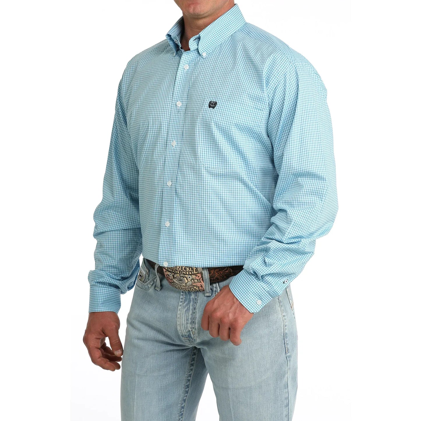 Cinch Men’s Classic Fit Button Down Shirt Blue Check – Western Work Shirt - Billy Goats Country Outfitters