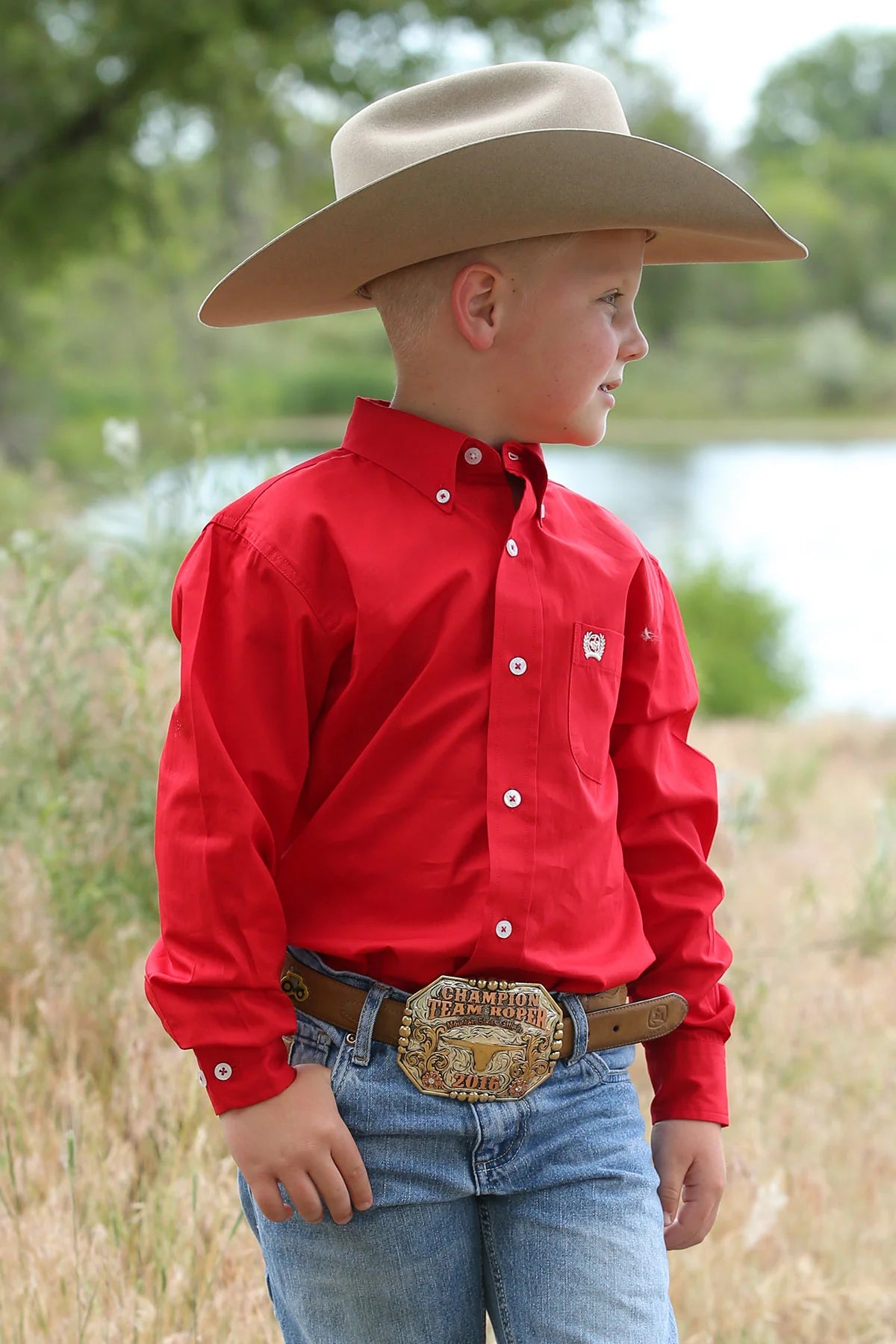 Cinch Youth Red Button-Down Western Shirt