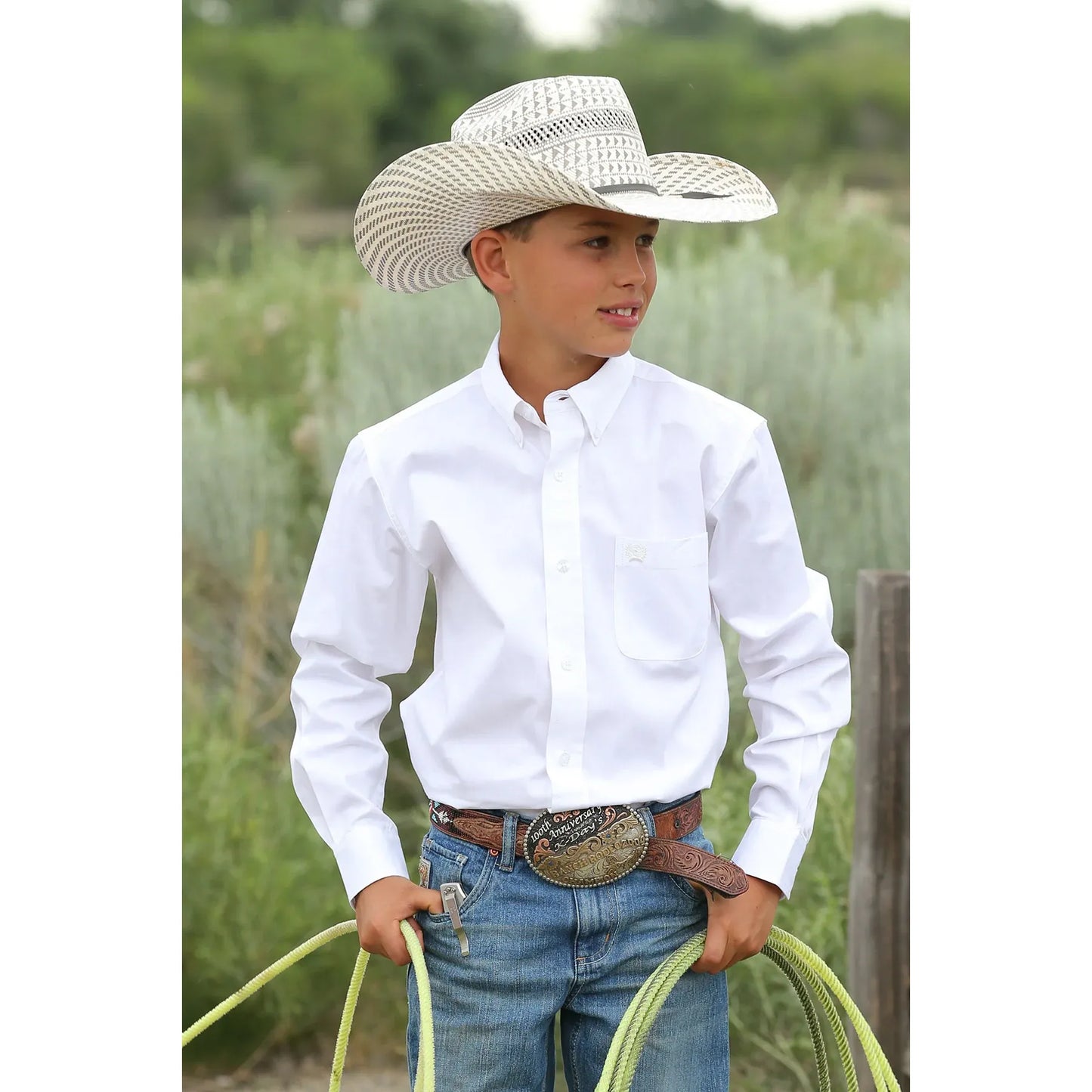 Cinch Youth White Button - Down Western Shirt - Billy Goats Country Outfitters
