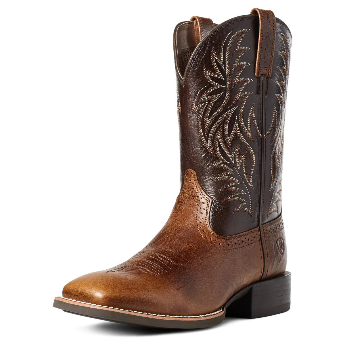Ariat Mens Sport Western Wide Square Toe Peanut Butter/Chaga Brown
