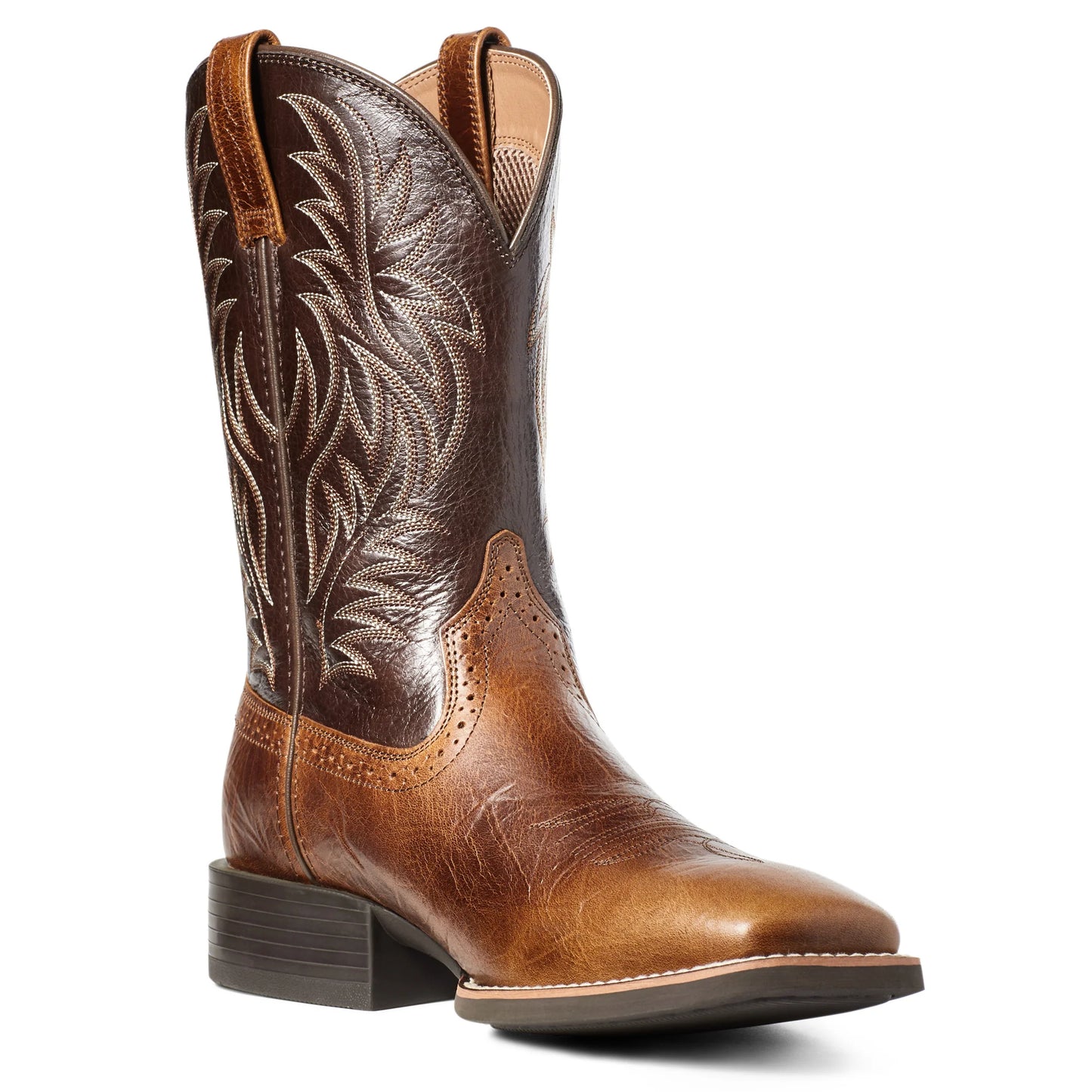 Ariat Mens Sport Western Wide Square Toe Peanut Butter/Chaga Brown