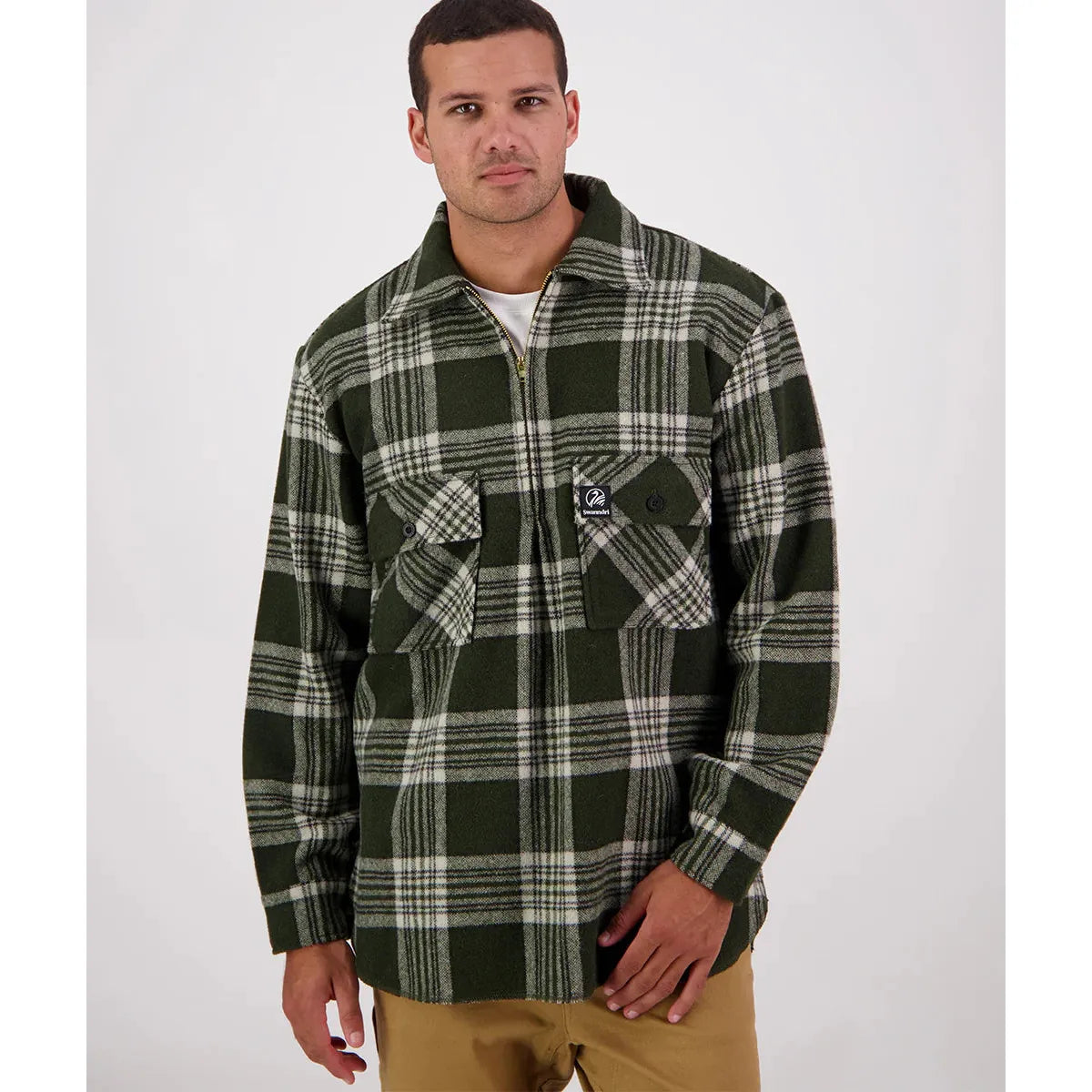 Swanndri Men's Ranger Wool Zip Front Bushshirt Woodlands Check