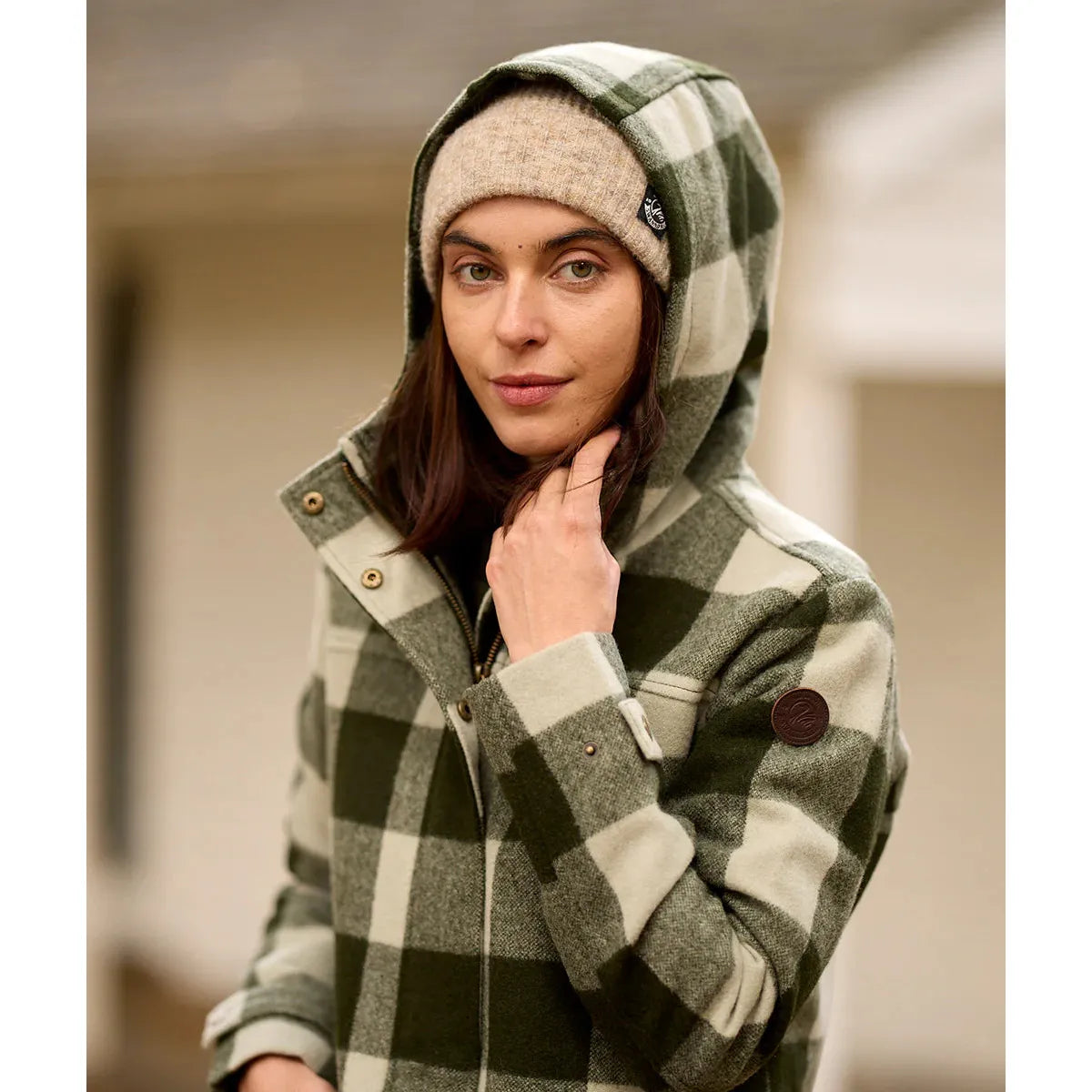 Swanndri Women's Annmore Merino Wool Overcoat Limestone Check