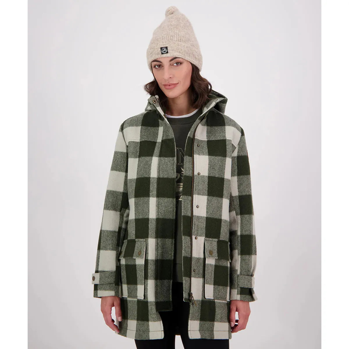 Swanndri Women's Annmore Merino Wool Overcoat Limestone Check