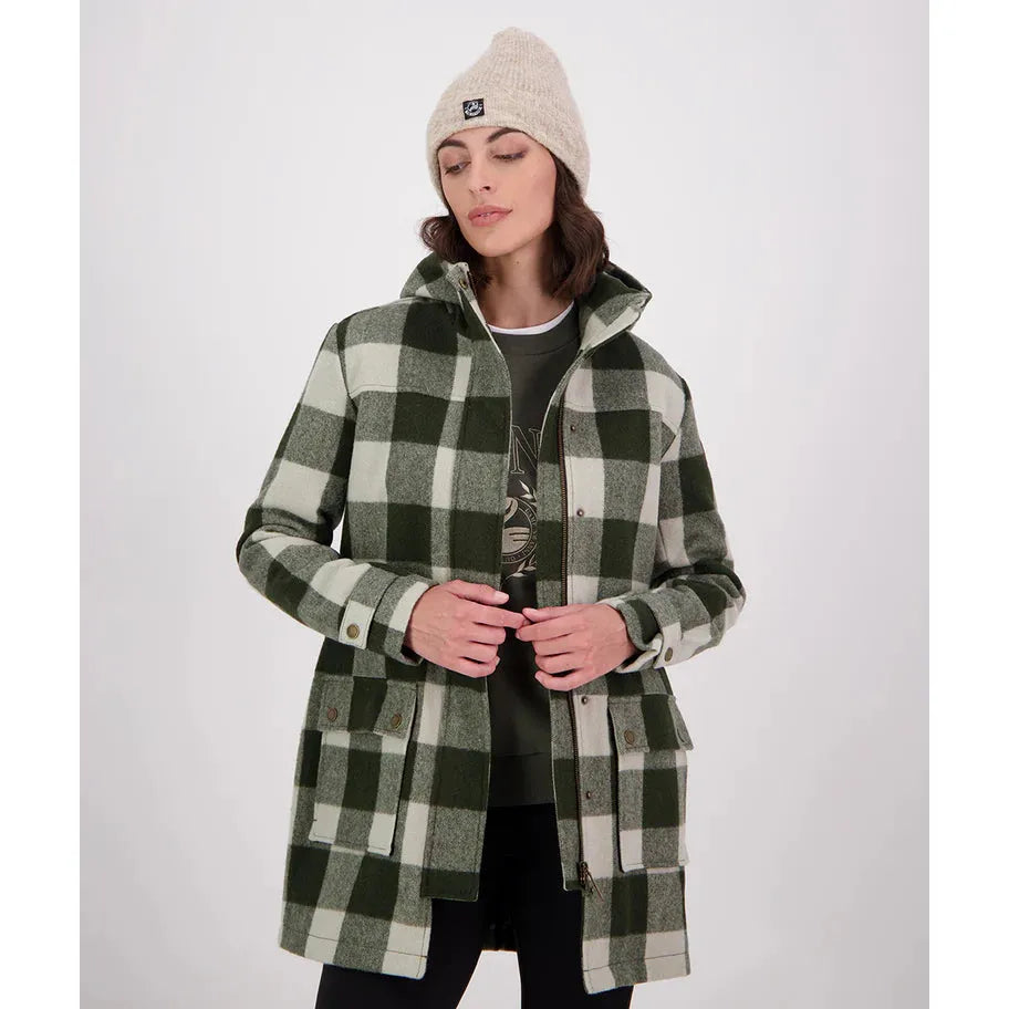 Swanndri Women's Annmore Merino Wool Overcoat Limestone Check