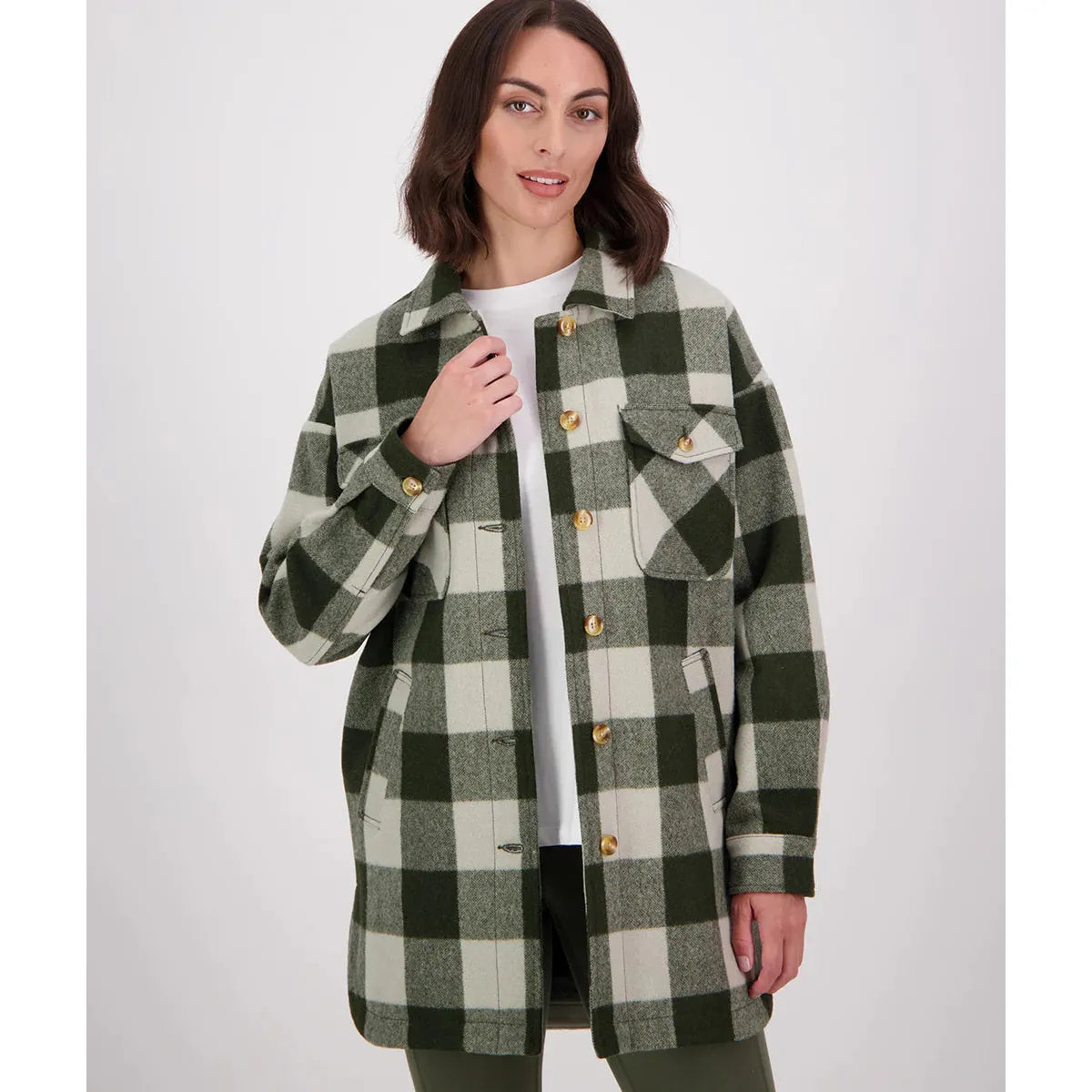 Swanndri Women's Anchorage Longline Jacket Limestone Check