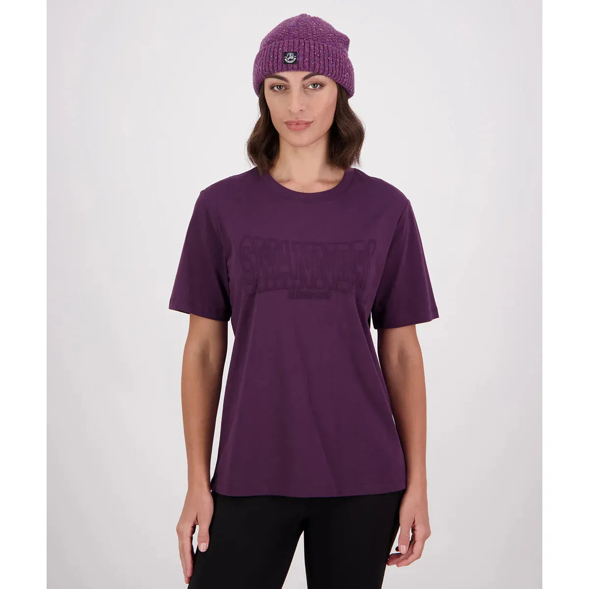 Swanndri Women's Varsity Embroided T-Shirt Dark Plum