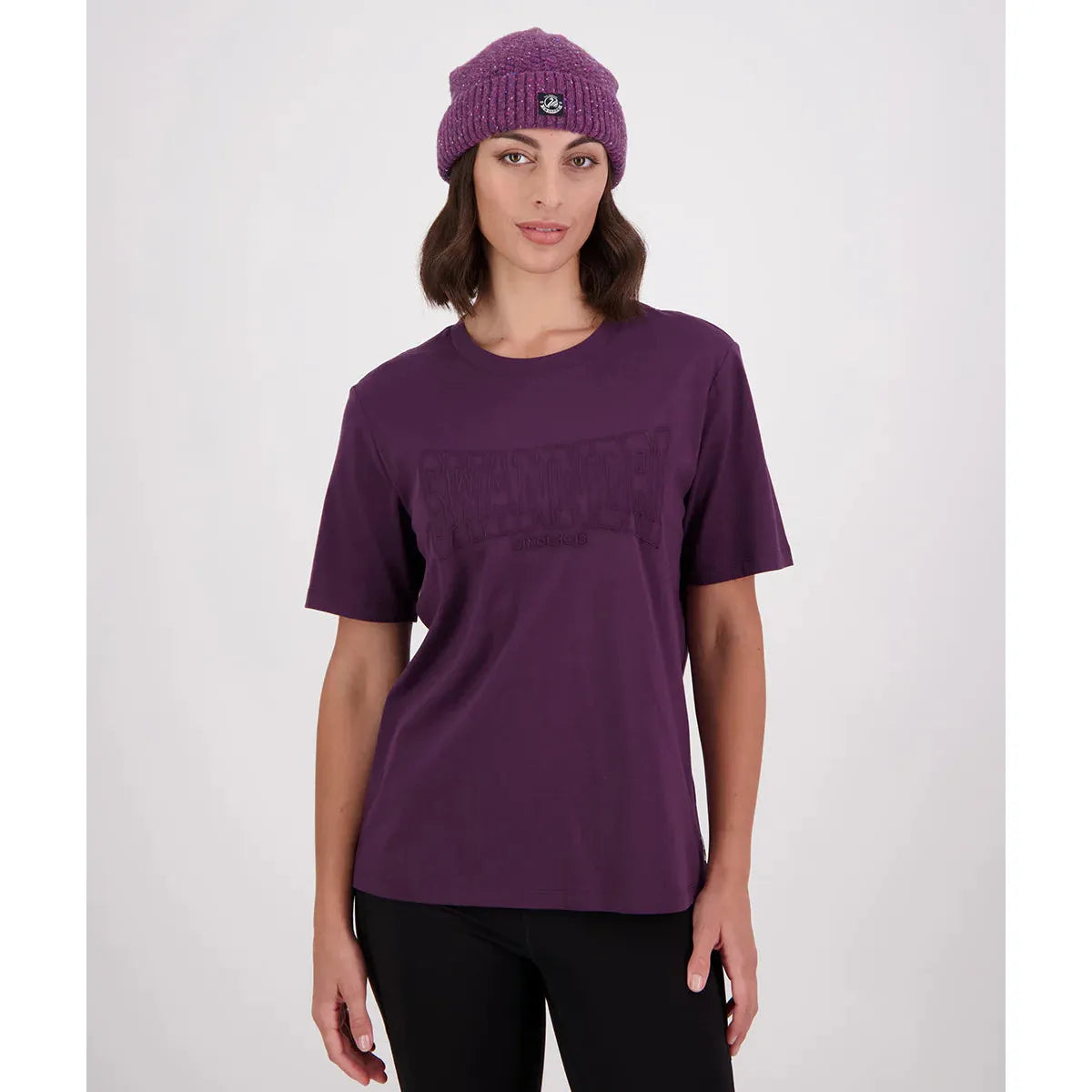 Swanndri Women's Varsity Embroided T-Shirt Dark Plum