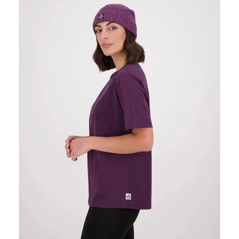 Swanndri Women's Varsity Embroided T-Shirt Dark Plum