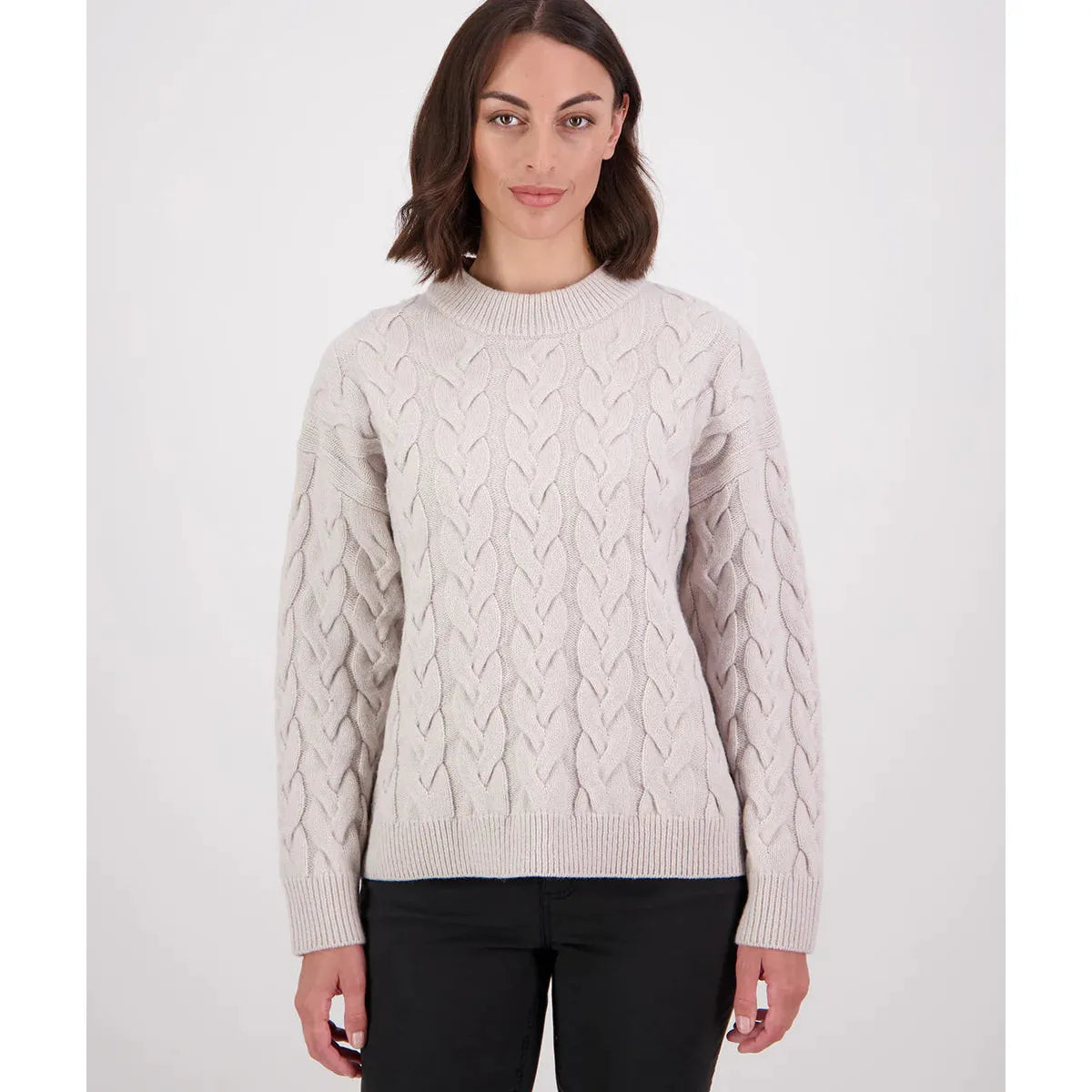 Swanndri Women's Kinsley Cable Knit Crew Pumice
