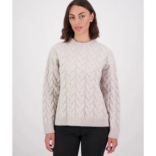 Swanndri Women's Kinsley Cable Knit Crew Pumice