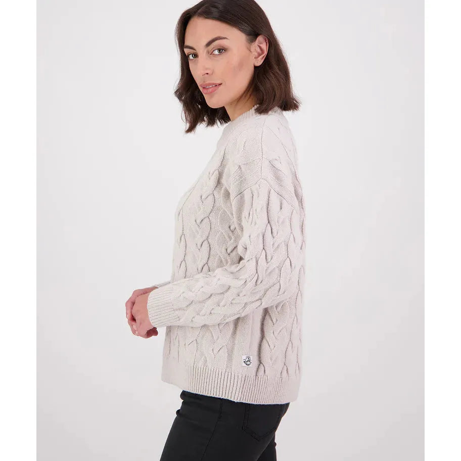 Swanndri Women's Kinsley Cable Knit Crew Pumice